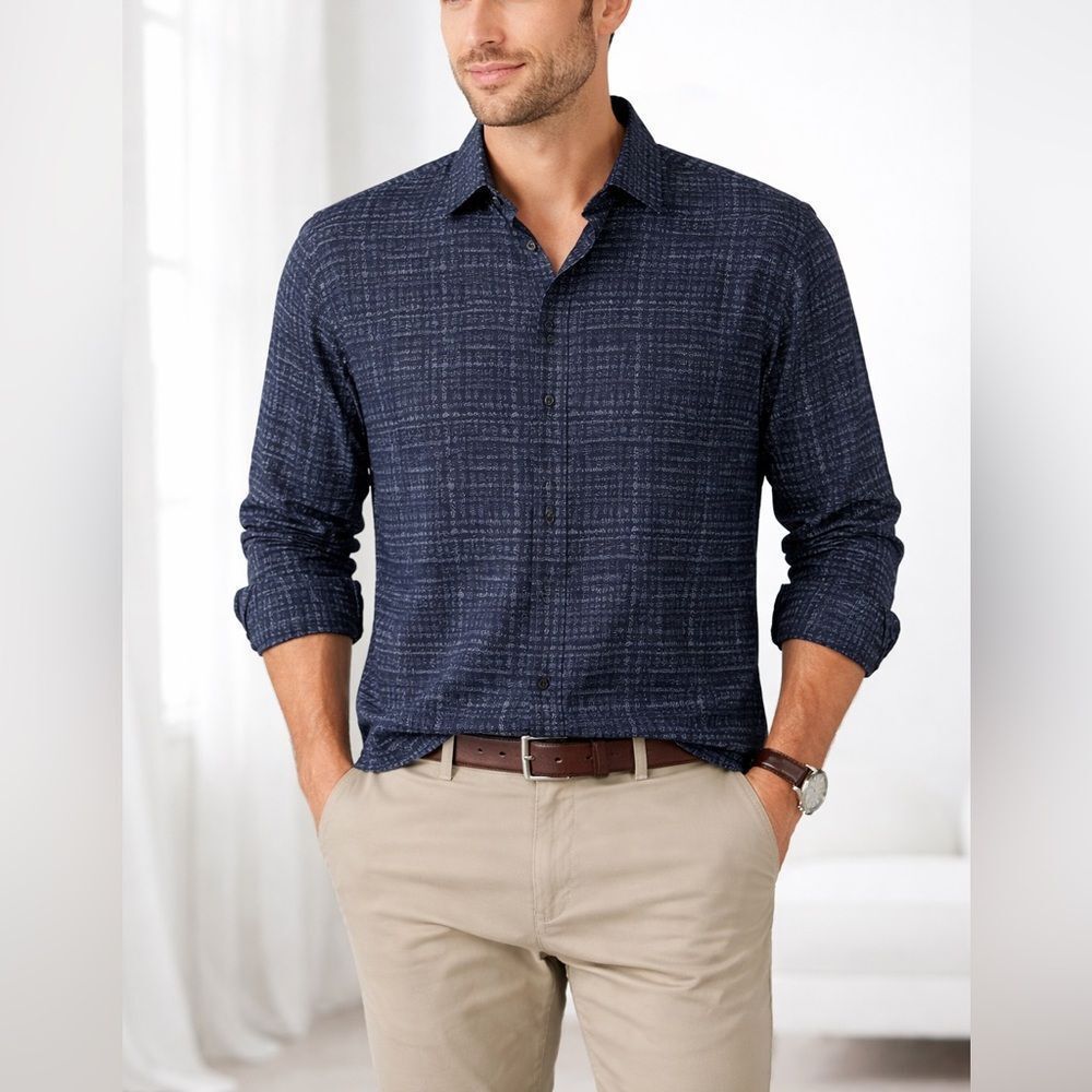 Haupt 1926 Men’s Modern Fit Button Down Shirt Blue Abstract Viscose XXL